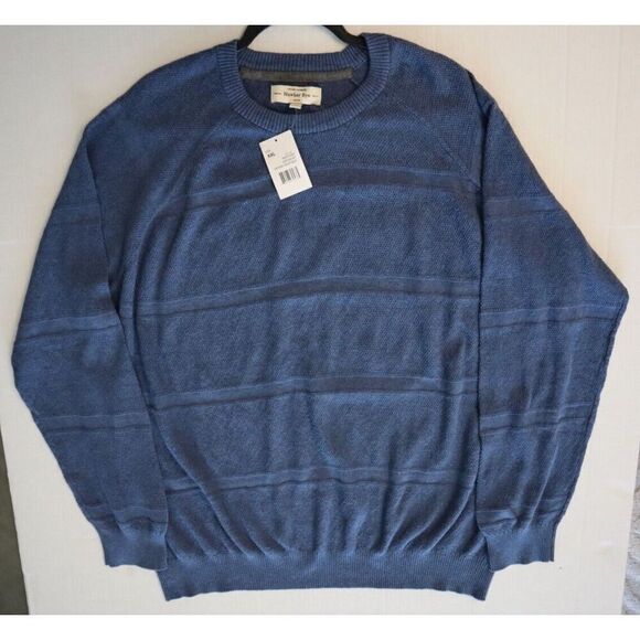 Hawker Rye Men's Sz 2XL Denim Heather Wide Tonal Knit Stripe Crew Neck Sweater - Picture 1 of 5